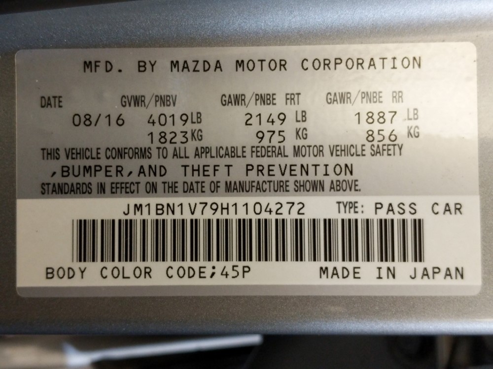2017 Mazda Mazda3 - VIN Plate