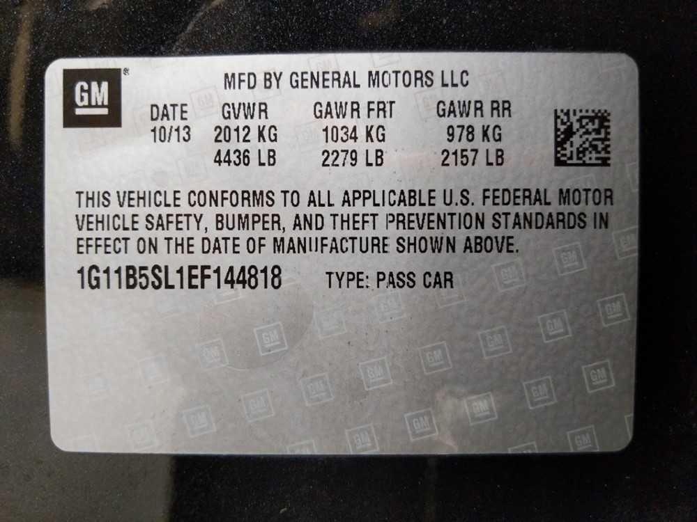 2014 Chevrolet Malibu - VIN Plate
