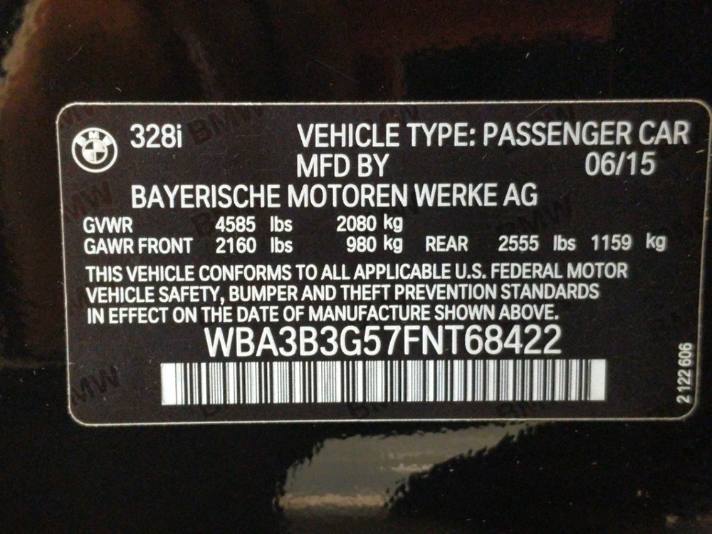 2015 BMW 328i - VIN Plate