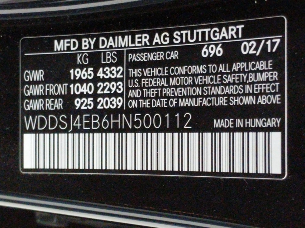 2017 Mercedes-Benz CLA250 - VIN Plate
