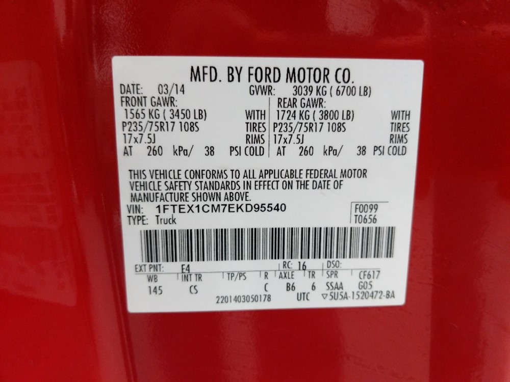 2014 Ford F-150 - VIN Plate