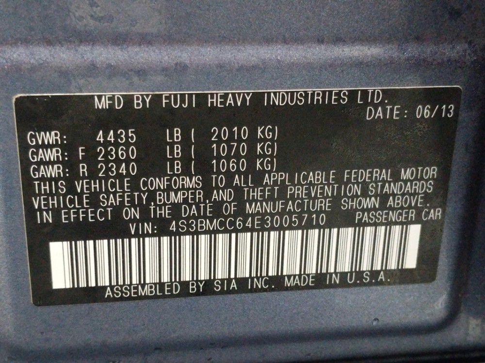 2014 Subaru Legacy - VIN Plate