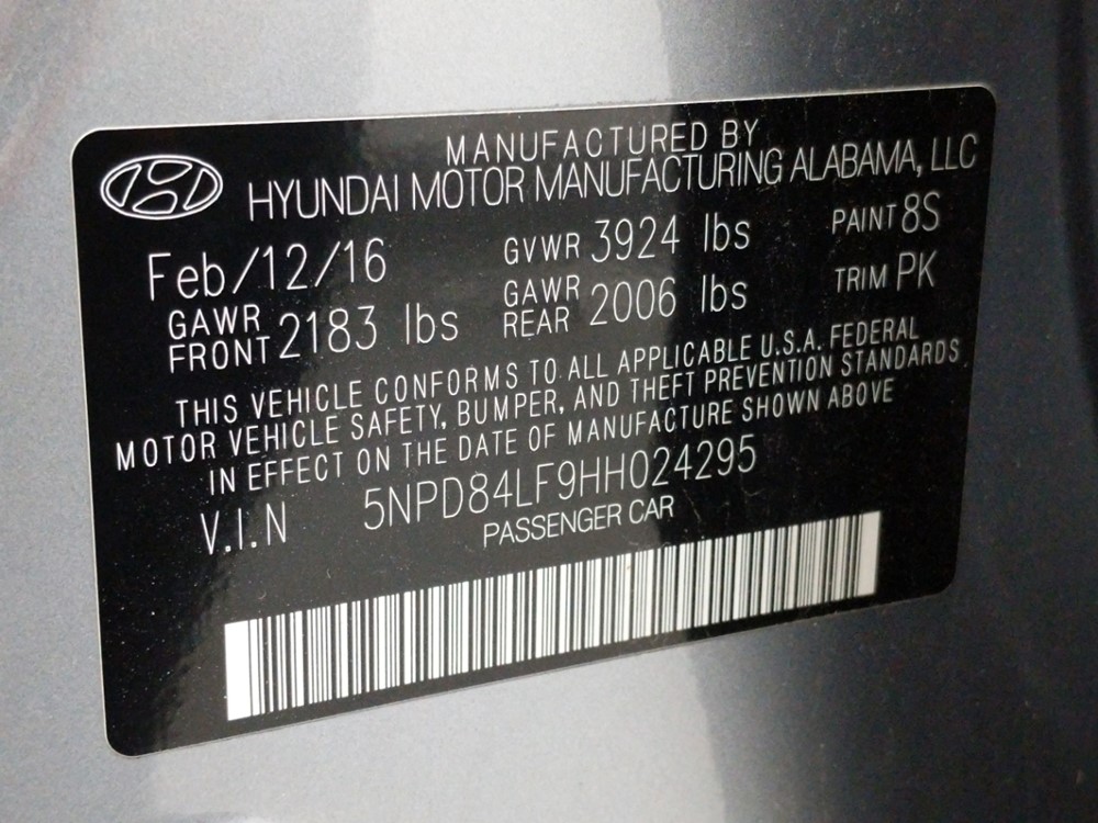 2017 Hyundai Elantra - VIN Plate