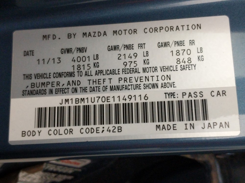 2014 Mazda Mazda3 - VIN Plate