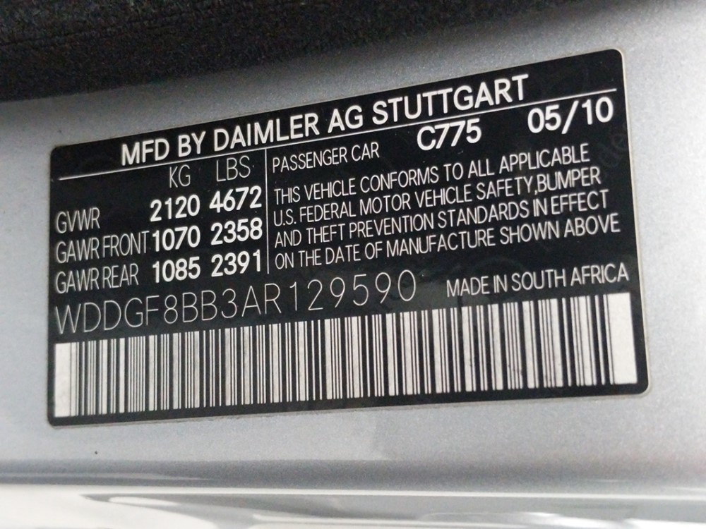 2010 Mercedes-Benz C300 - VIN Plate
