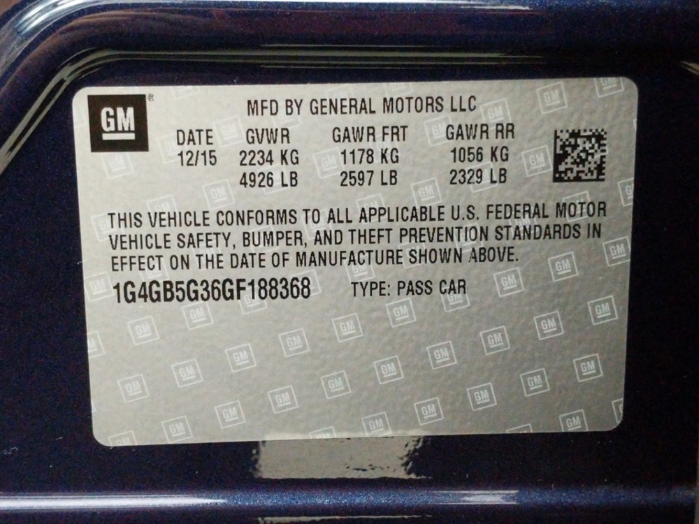 2016 Buick LaCrosse - VIN Plate