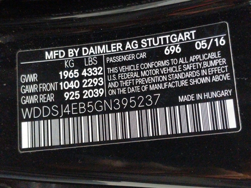 2016 Mercedes-Benz CLA250 - VIN Plate