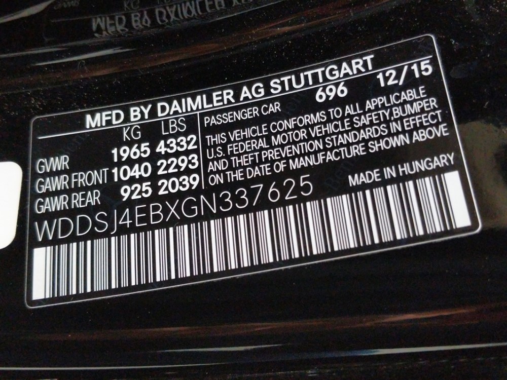 2016 Mercedes-Benz CLA250 - VIN Plate
