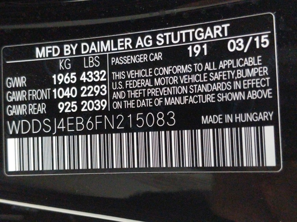 2015 Mercedes-Benz CLA250 - VIN Plate