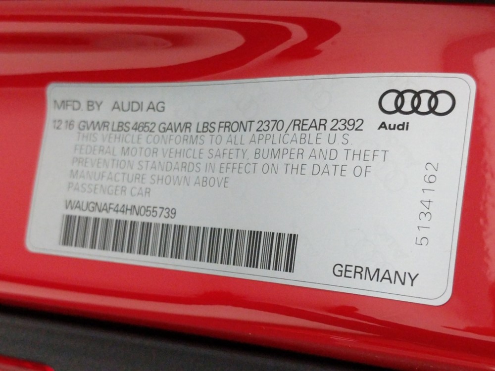 2017 Audi A4 - VIN Plate