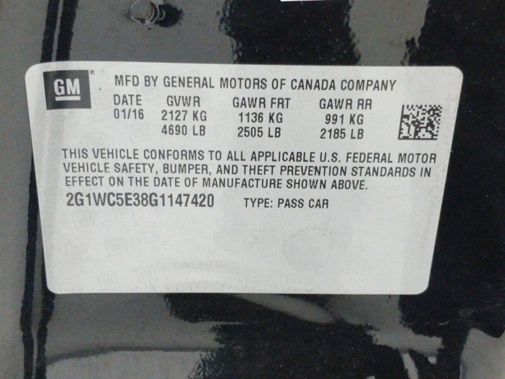 2016 Chevrolet Impala - VIN Plate