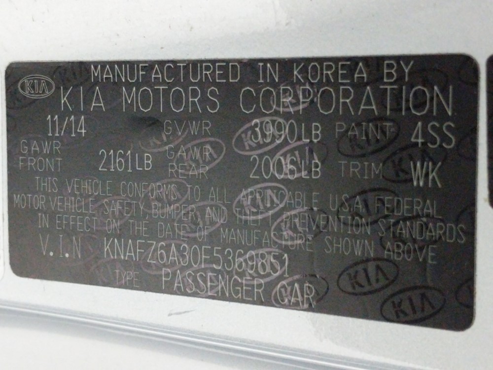 2015 Kia Forte - VIN Plate