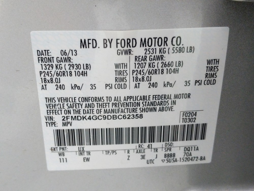 2013 Ford Edge - VIN Plate
