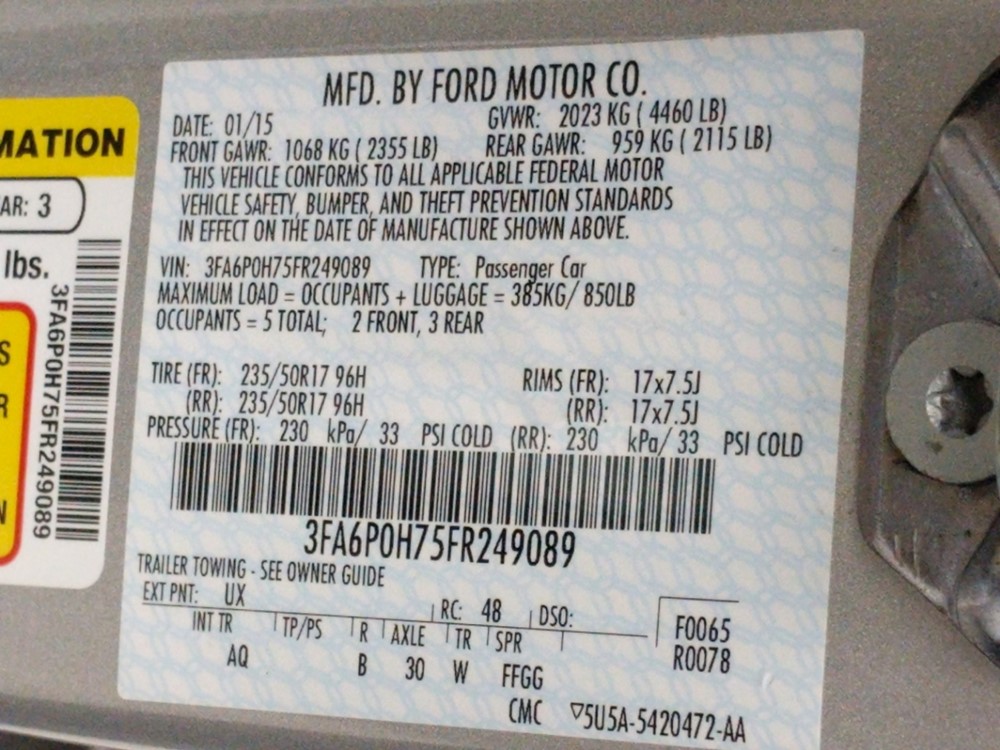 2015 Ford Fusion - VIN Plate