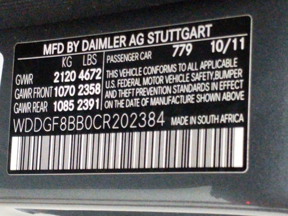 2012 Mercedes-Benz C300 - VIN Plate