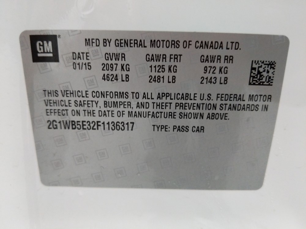 2015 Chevrolet Impala - VIN Plate