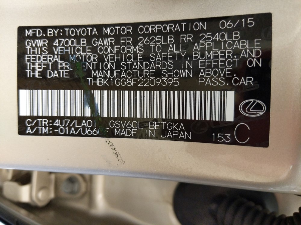 2015 Lexus ES 350 - VIN Plate