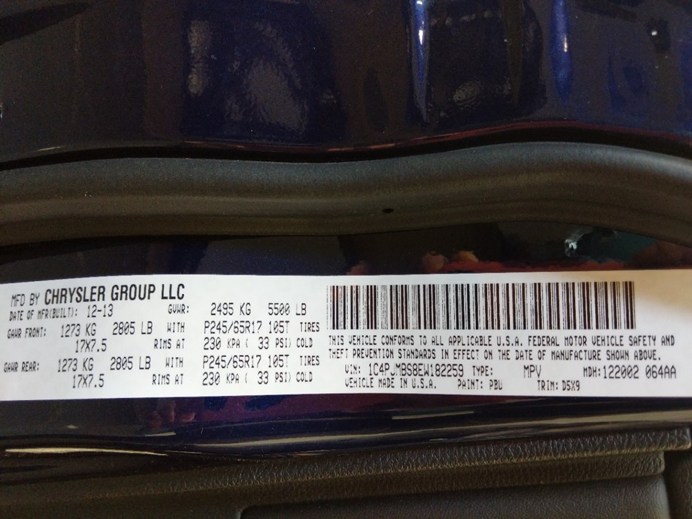 2014 Jeep Cherokee - VIN Plate