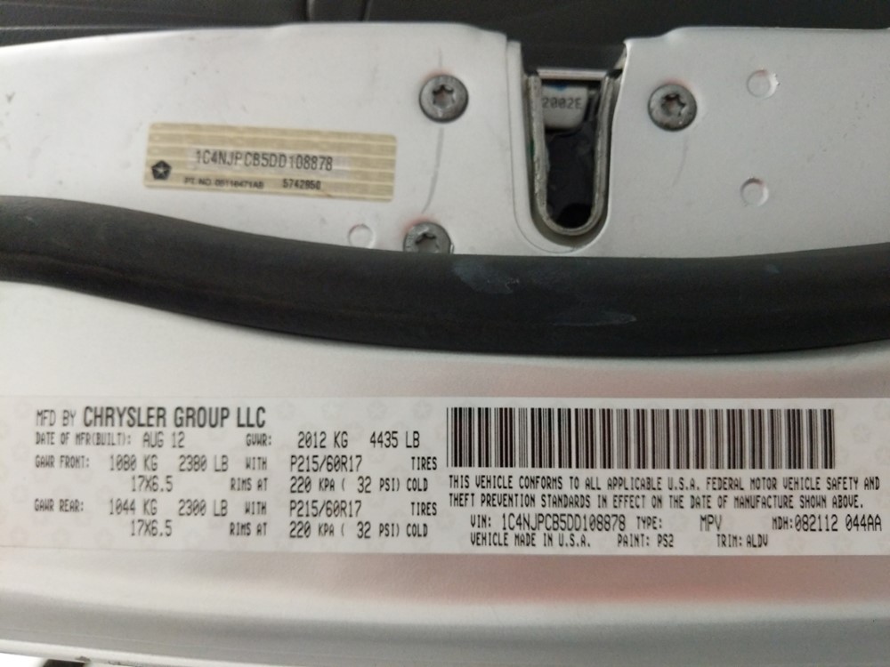 2013 Jeep Patriot - VIN Plate