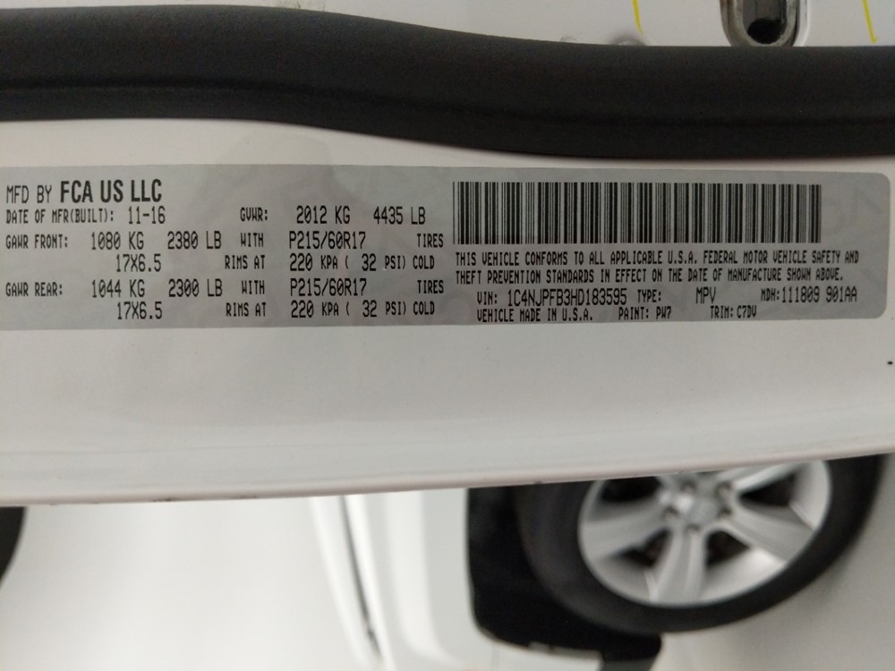 2017 Jeep Patriot - VIN Plate