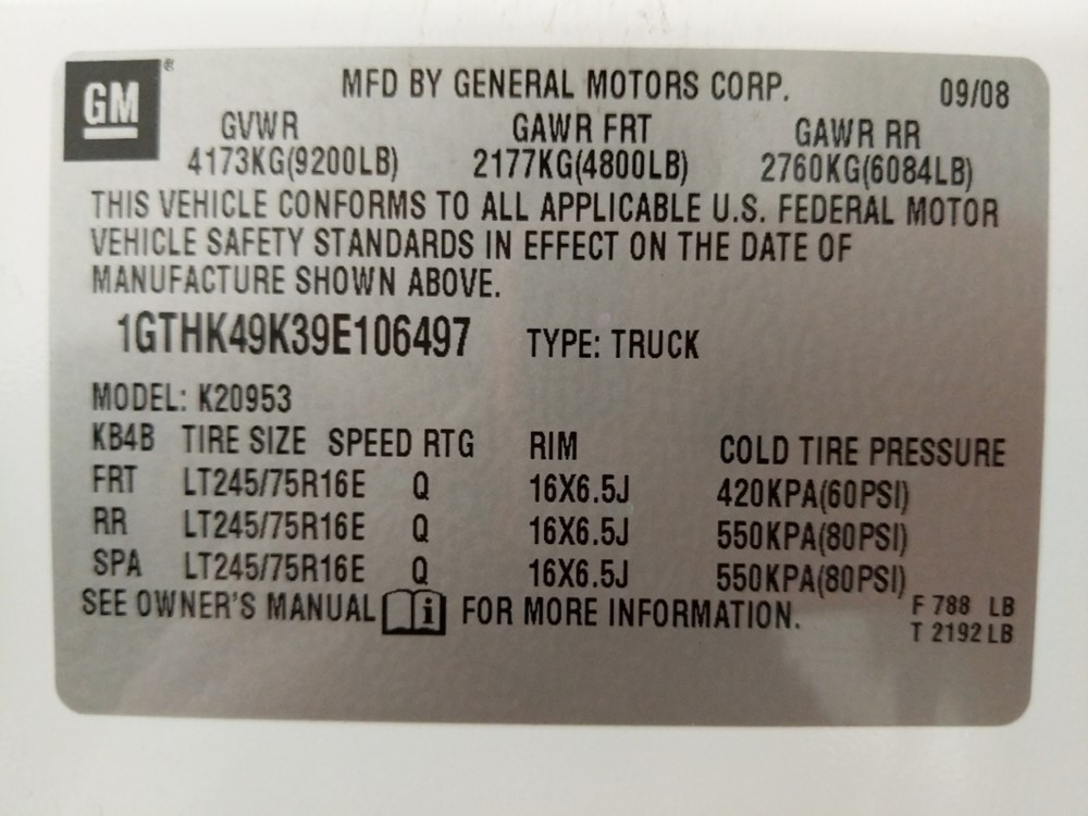 2009 GMC Sierra 2500 - VIN Plate