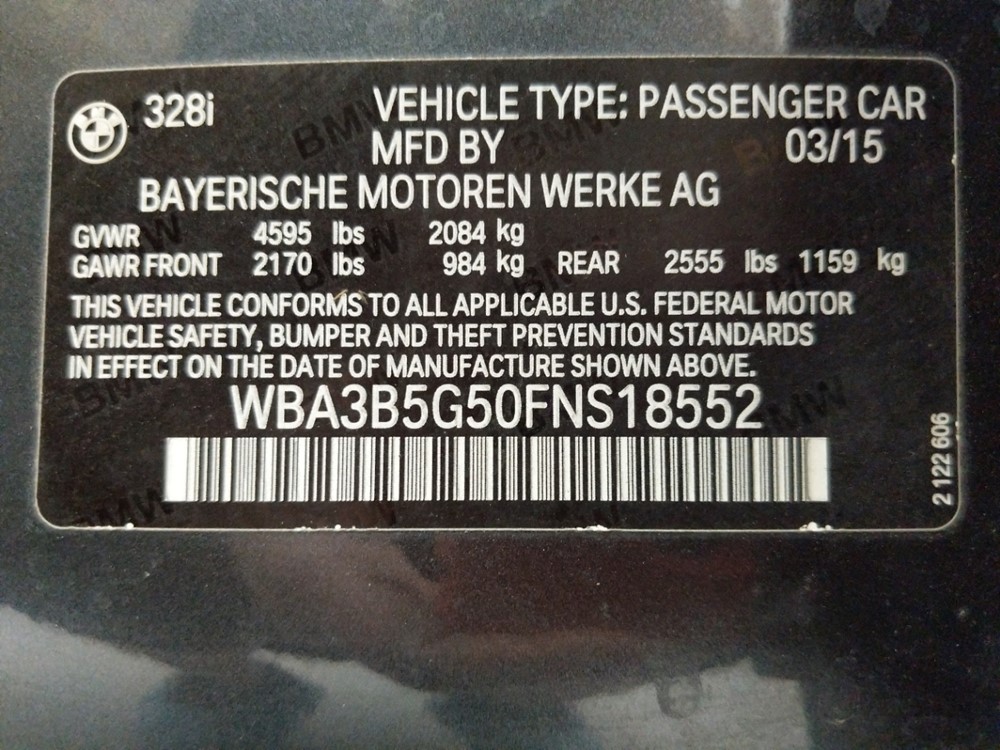 2015 BMW 328i - VIN Plate