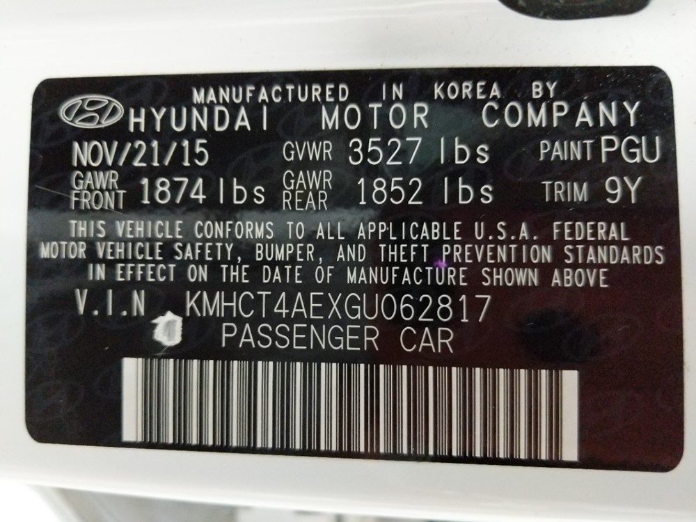 2016 Hyundai Accent - VIN Plate
