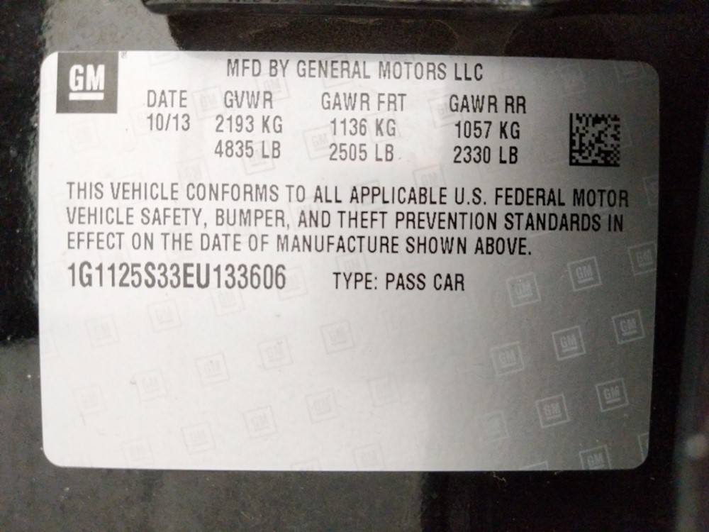 2014 Chevrolet Impala - VIN Plate