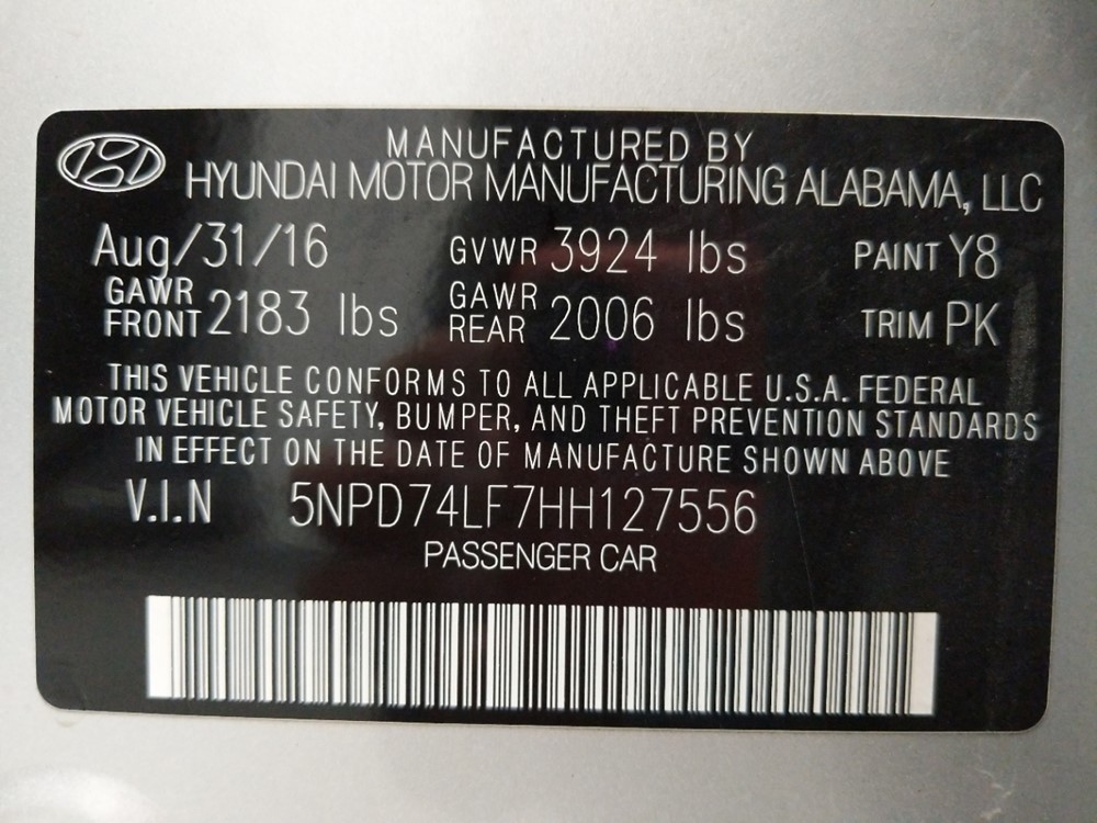 2017 Hyundai Elantra - VIN Plate