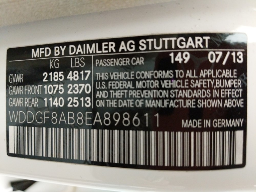 2014 Mercedes-Benz C300 - VIN Plate