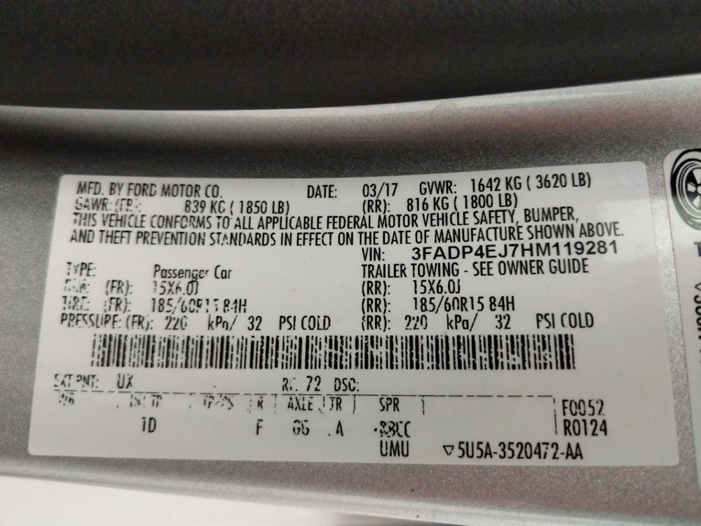 2017 Ford Fiesta - VIN Plate