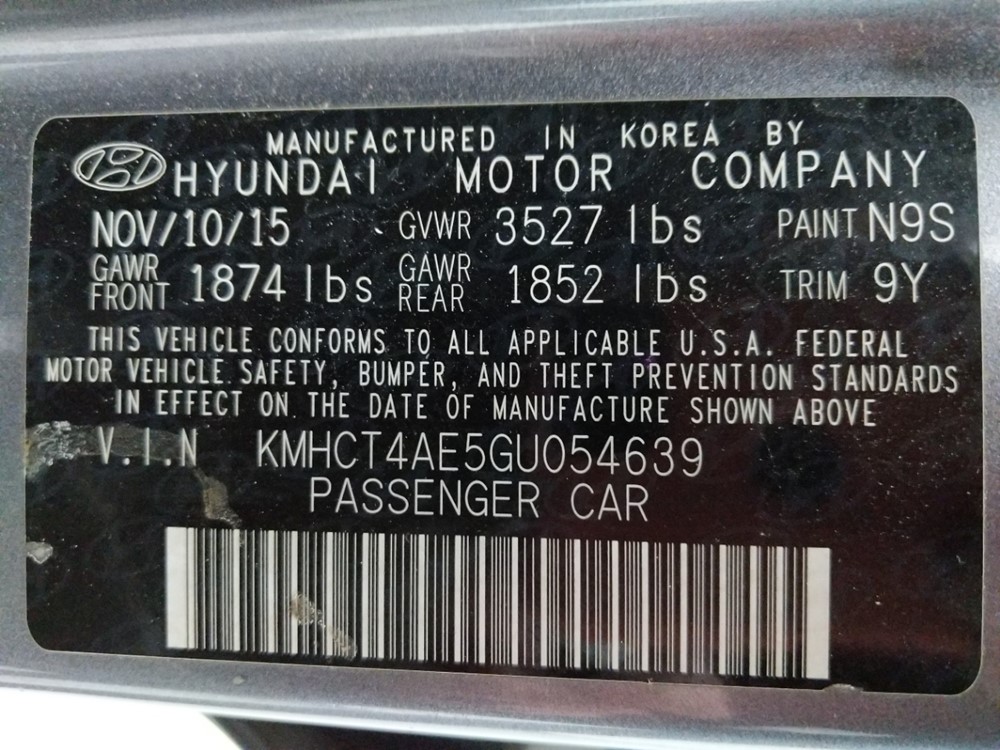 2016 Hyundai Accent - VIN Plate