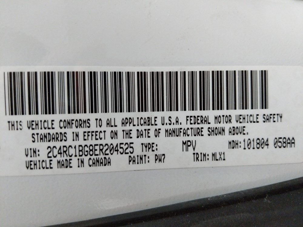 2014 Chrysler Town and Country - VIN Plate