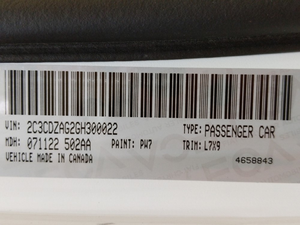 2016 Dodge Challenger - VIN Plate