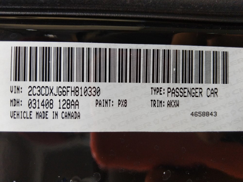 2015 Dodge Charger - VIN Plate