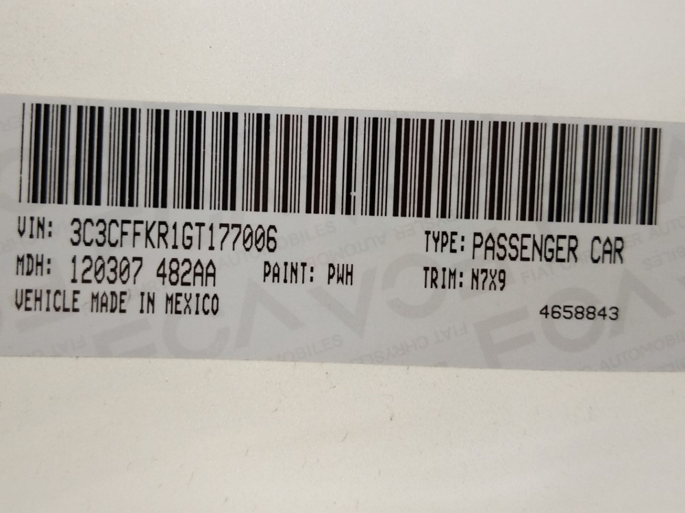 2016 FIAT 500 - VIN Plate