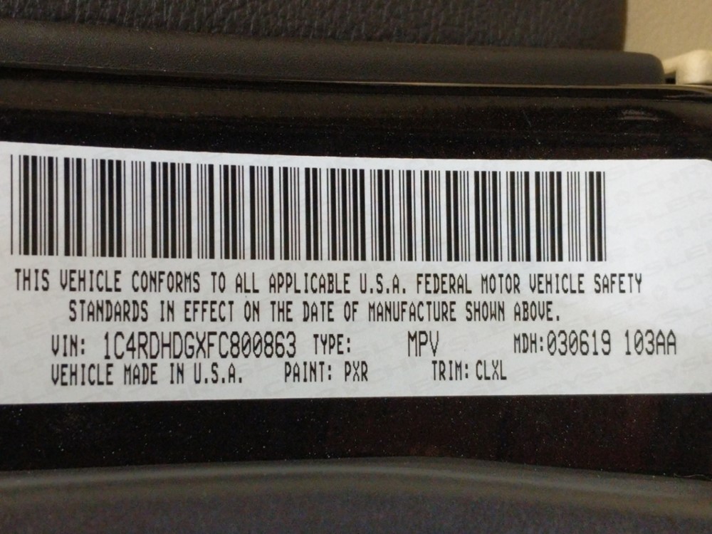 2015 Dodge Durango - VIN Plate
