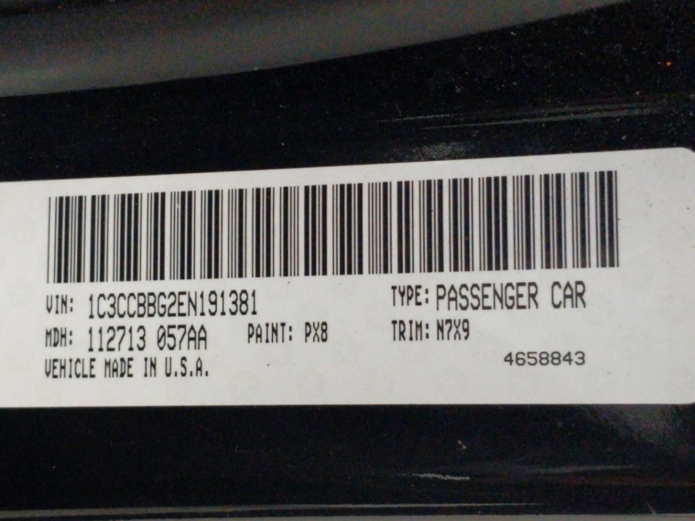 2014 Chrysler 200 - VIN Plate