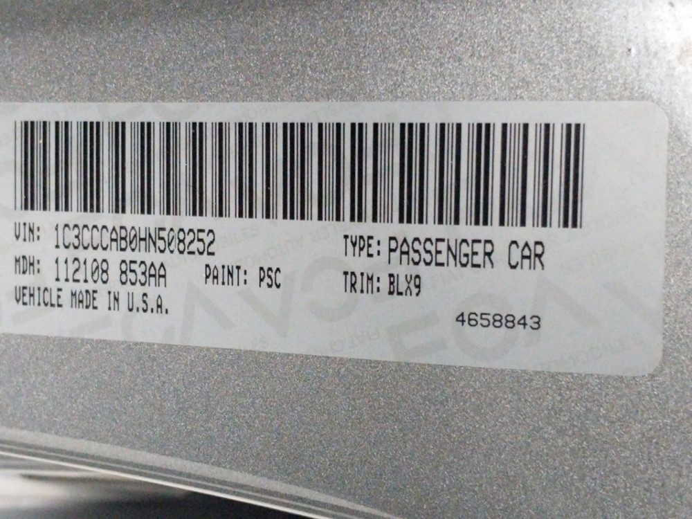 2017 Chrysler 200 - VIN Plate